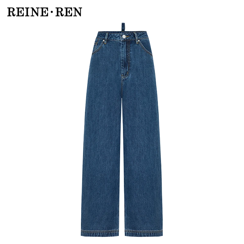 REINEREN2024设计师任茜宽松阔腿茧型牛仔裤百搭休闲时尚蓝色水洗