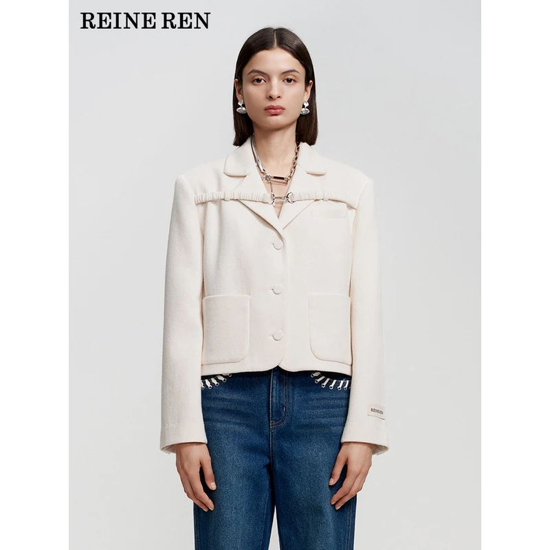静奢老钱风REINEREN设计师任茜秋冬新款白色箱型短外套
