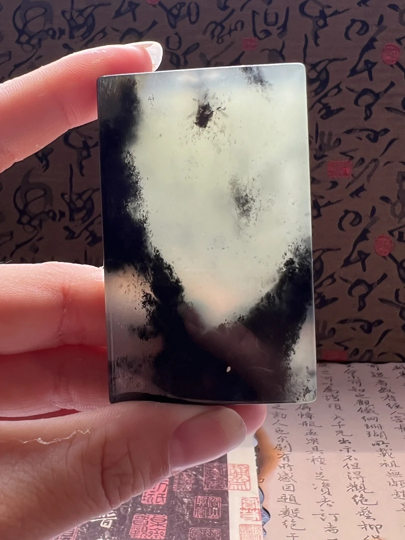 岫玉水墨平安无事牌挂件