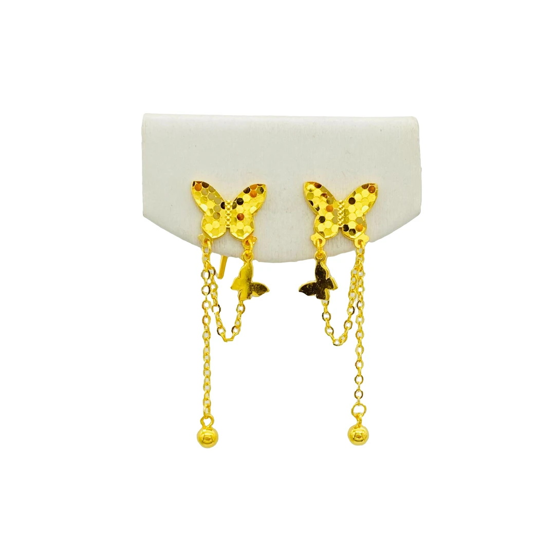 老庙黄金 足金 精品5G工艺 龙鳞蝴蝶流苏 7字钩 3.01克 百搭 精致