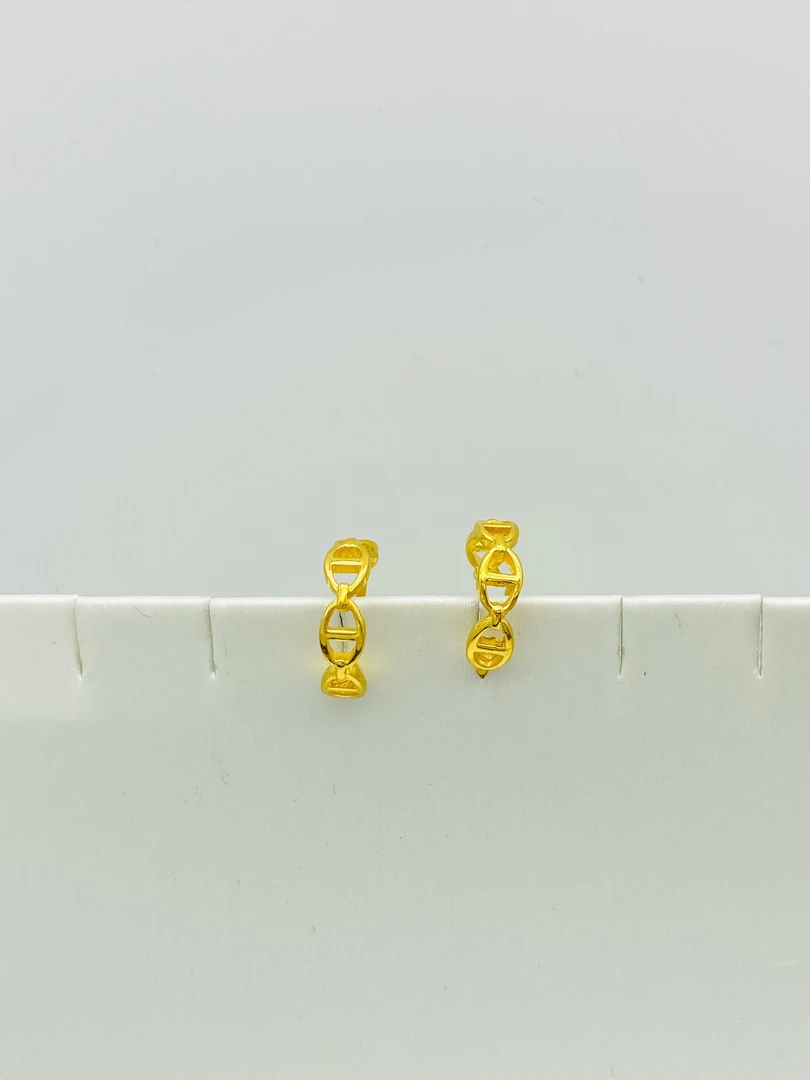 老庙黄金 足金 精工5G  简约链条 耳圈 2.3克