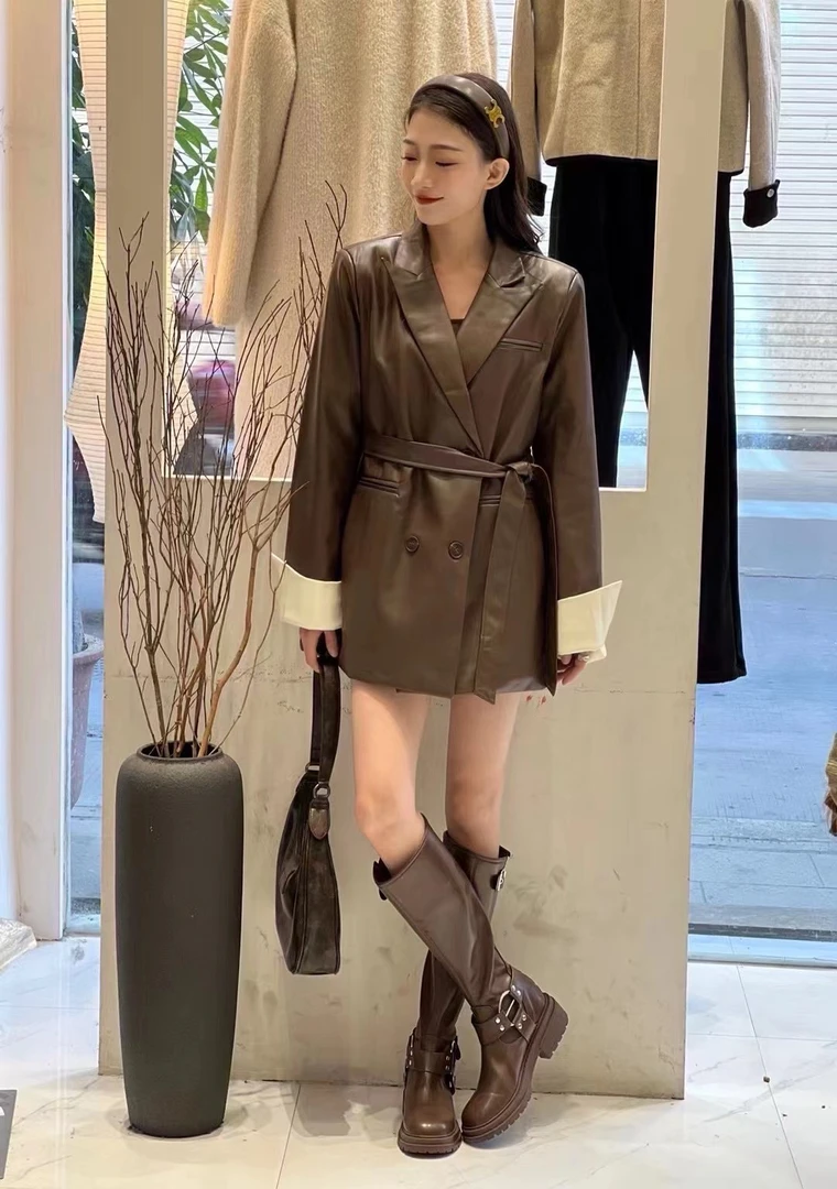 秋季新款皮质西装外套