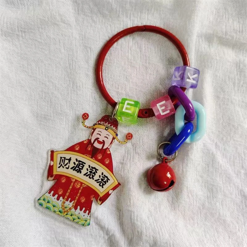 中国风财神爷挂坠手机壳通用diy串珠防丢耳机钥匙扣新款恭喜发财