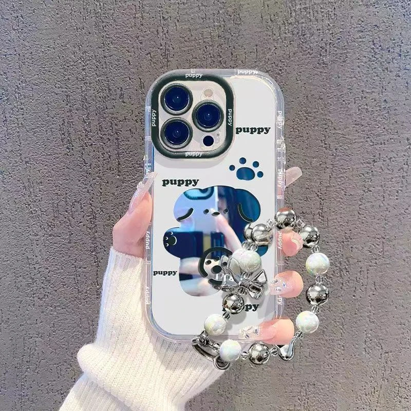 镜面小狗适用苹果15/14手机壳iPhone13全包款12/11/XR/xs防摔7/8P