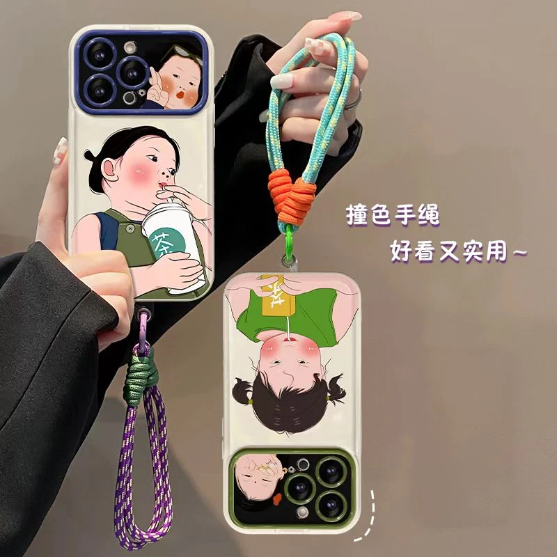 搞笑女苹果14华为vivo小米oppo翻盖镜子大视窗iPhone15手机壳防摔