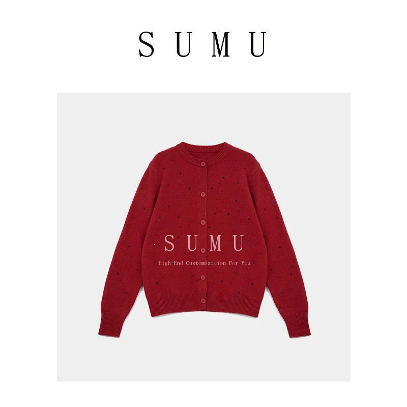 宿慕SUMU 烫钻针织开衫 1.11冬2024新款网红时尚百搭毛衣女30107