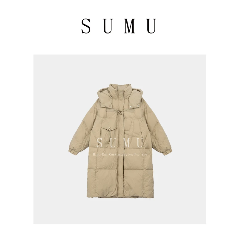 宿慕SUMU 女士长款羽绒服 1.18 冬季2023新款洋气连帽羽绒服8816