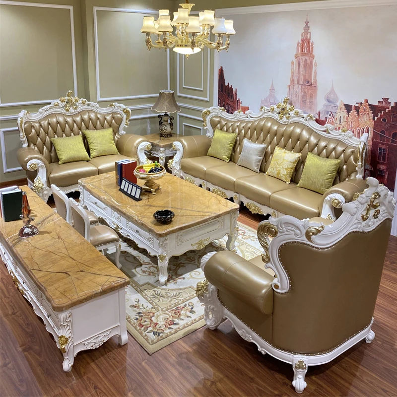 欧式沙发组合大户型客厅123高档头层牛皮小奢华别墅家具套装实木