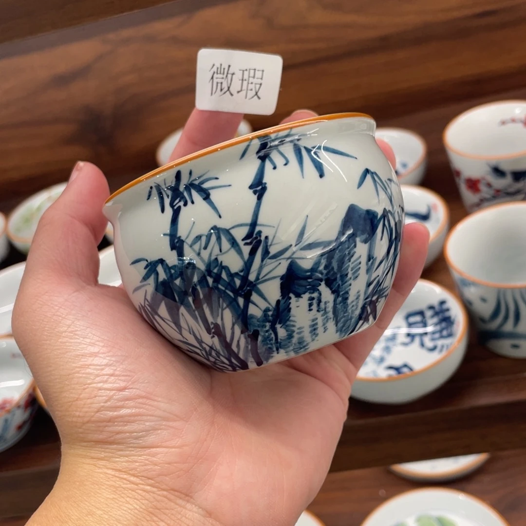 釉下手绘茶具微瑕