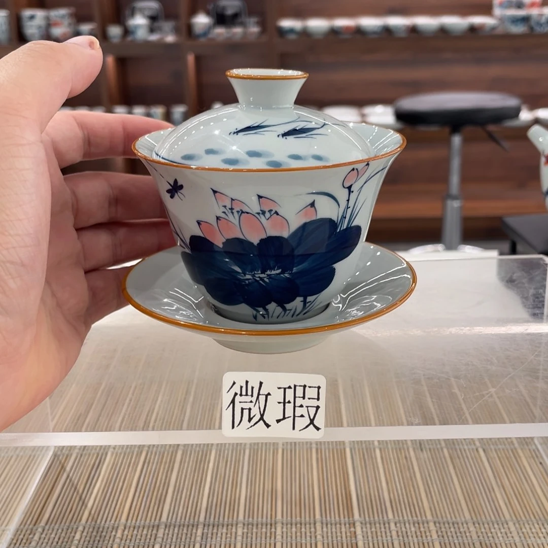 釉下手绘茶具微瑕