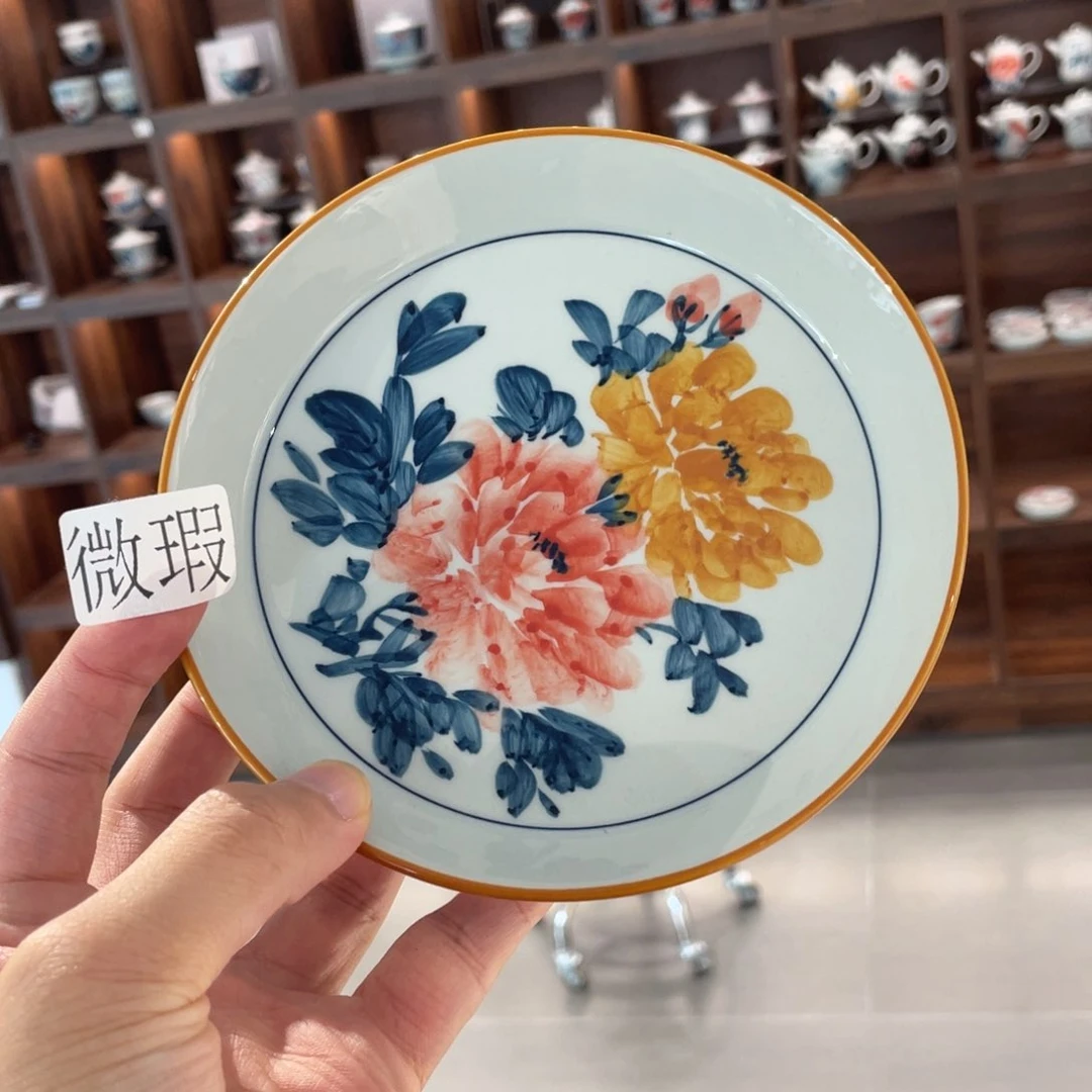 釉下手绘茶具微瑕