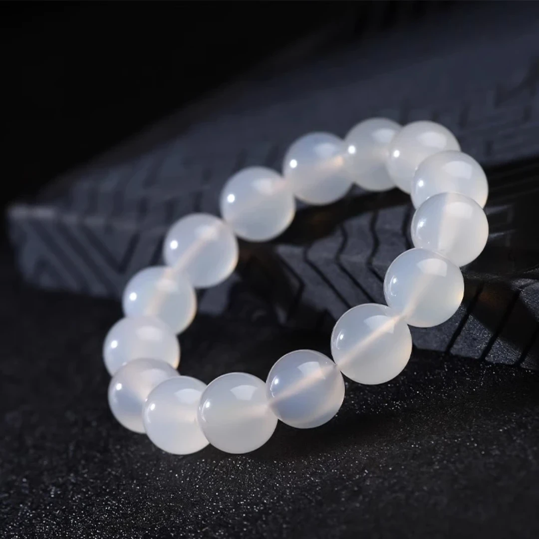 天然玛瑙白冰手串白月光高冰高透