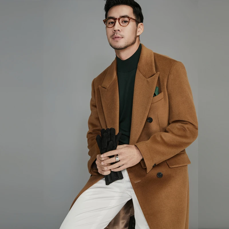 【超细高支纱羊毛】双排扣大衣男秋冬新款毛呢子大衣外套男中长款