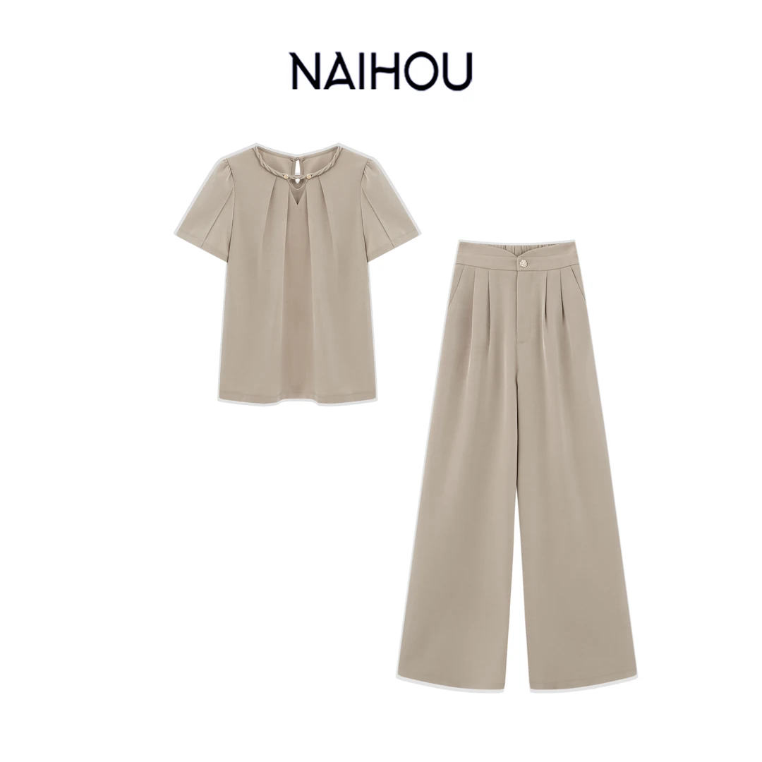 维维【晚霞落叶】夏季纯色中高腰轻奢气质简约时尚套装-24WA0337A