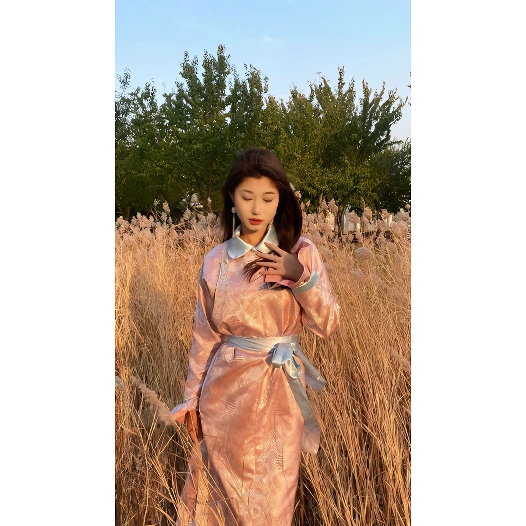 【萨仁服饰 蒙古袍】粉色可爱百搭日常可穿蒙古袍国风女款