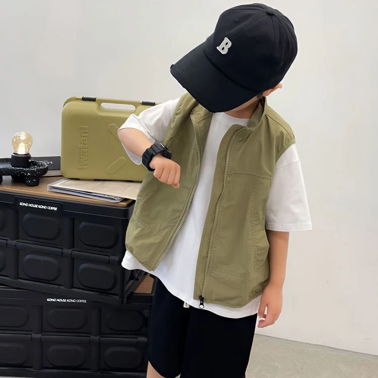 儿童马甲男童夏季薄款背心中大童休闲洋气上衣宝宝双层宽松百搭潮