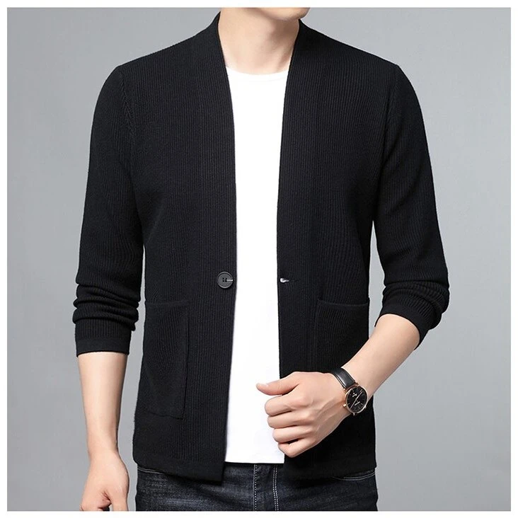 春秋商务开衫休闲纯色时尚男士外穿百搭男装外套长袖春秋季薄款