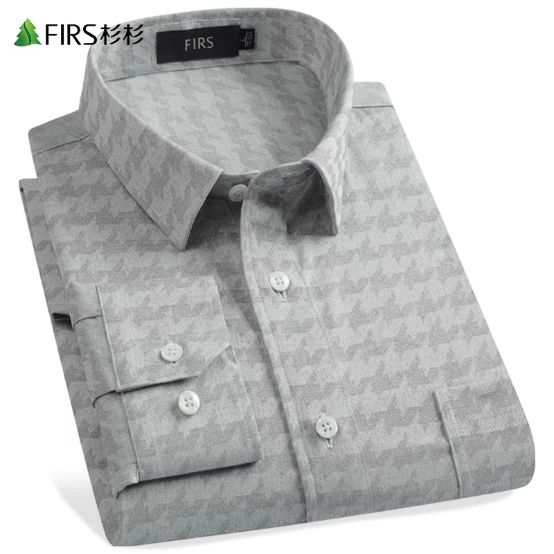 【千鸟格】杉杉方领长袖衬衫男士2025秋季新款胸前贴袋休闲通勤衬衣