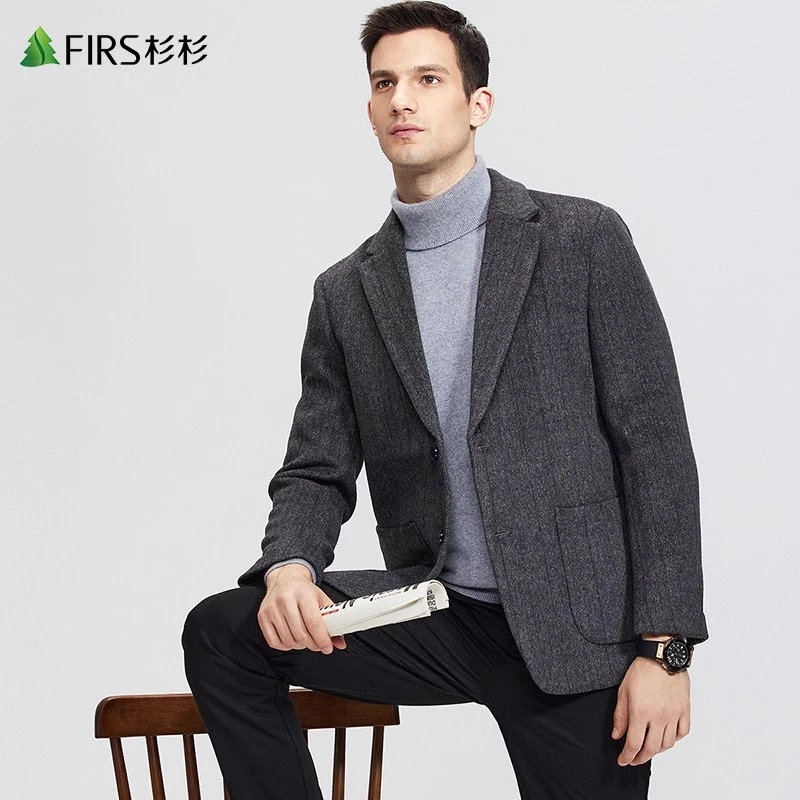 【47.7%羊毛厚料】杉杉西服男士2025秋冬新款高端条纹休闲单西西装