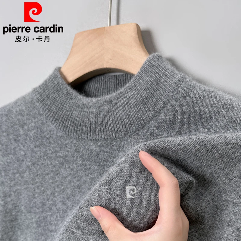 皮尔卡丹男士半高领2024冬季新款保暖加厚休闲百搭毛衣中年打底衫