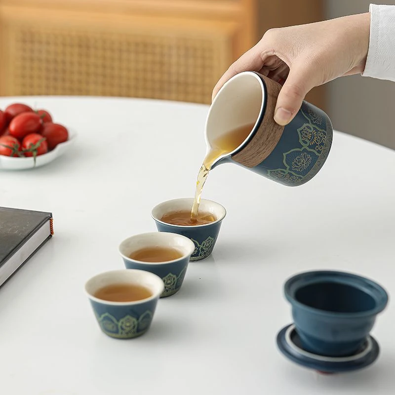 A86 古韵蓝快客三杯带黑包