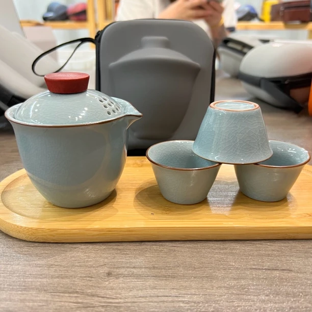 旅行茶具套装天青手抓三杯 A8