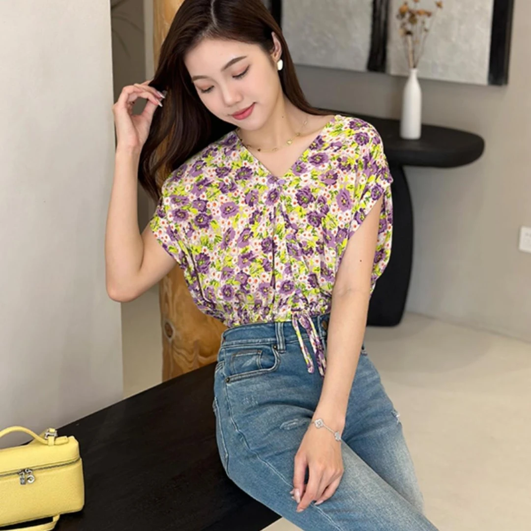【源头工厂】清新小花无袖上衣-GQ22172