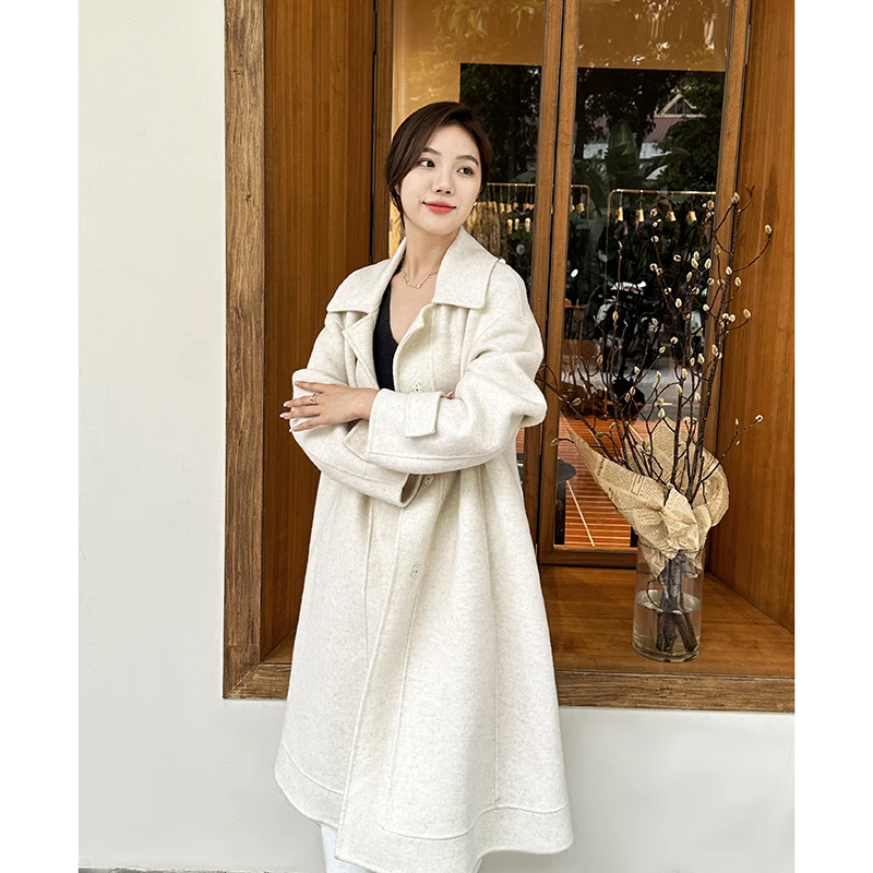 【南油工厂】高级感双面呢绵羊毛呢子暗扣风衣-KPD3519