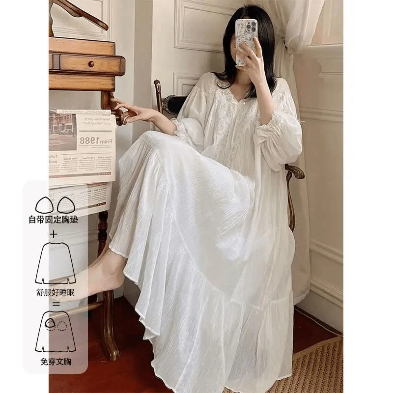 白月光公主裙女春秋季新款法式仙女带胸垫睡裙可外穿连衣裙家居服