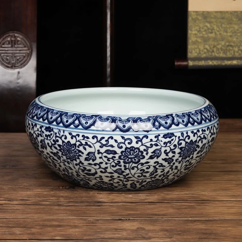 陶瓷鱼缸青花瓷乌龟缸大号睡莲专用盆碗莲盆水培植物茶室桌面摆件