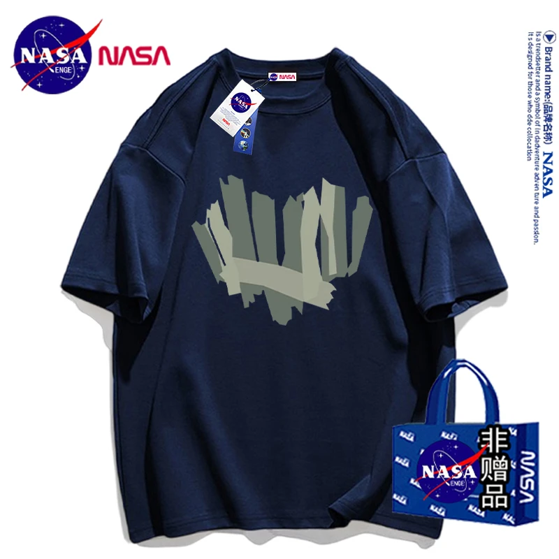NASA联名重磅纯棉短袖t恤男夏季运动休闲美式潮牌五分袖男女同款