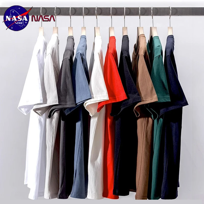 NASA联名220g美式重磅纯棉短袖圆领宽松百搭t恤白色男女同款夏装