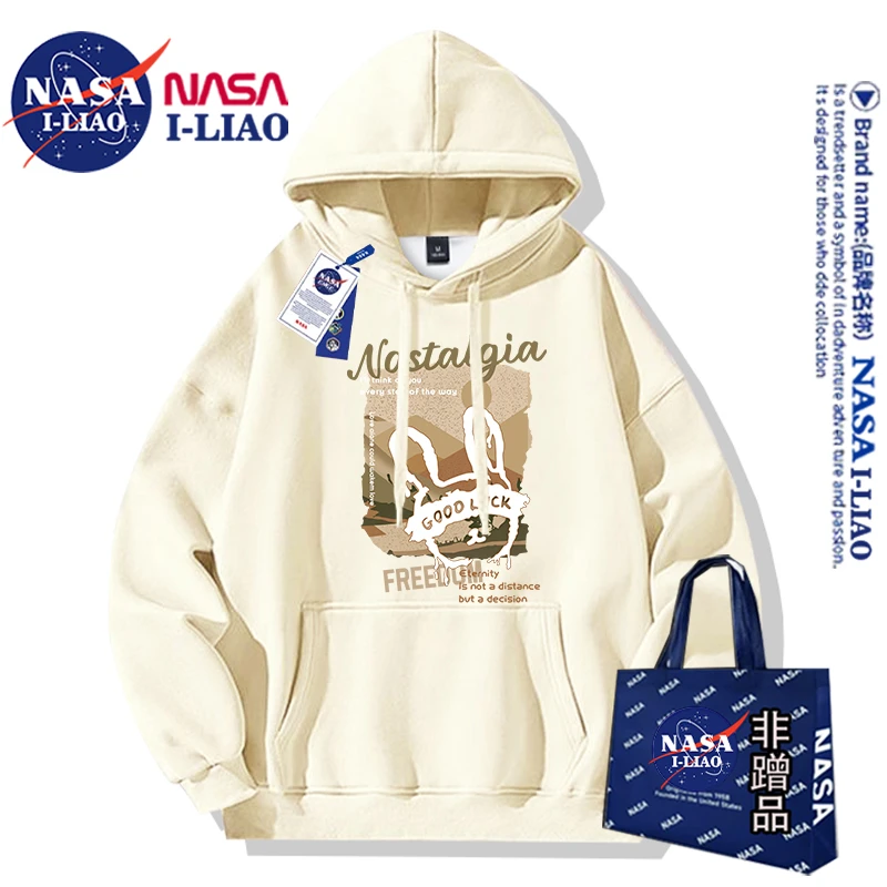 NASA联名美式日系秋季男装青少年连帽卫衣男女同款潮牌宽松长袖衫