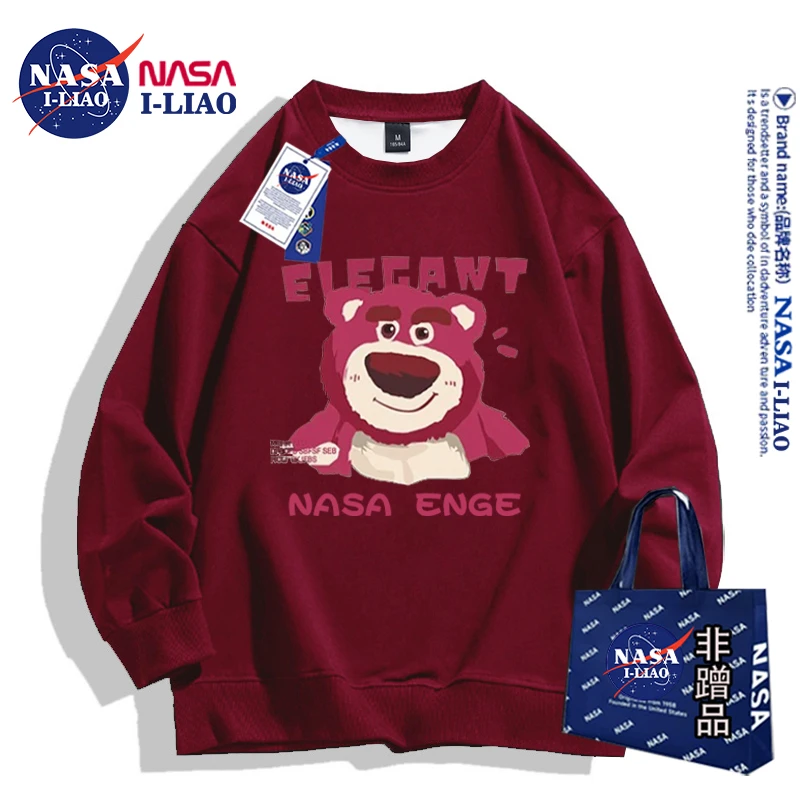 NASA联名美式草莓熊长袖卫衣男女同款秋冬款圆领宽松重磅潮牌男装