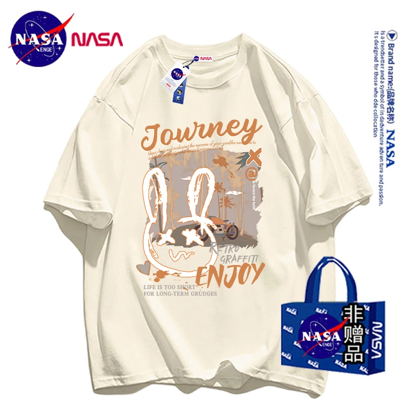 NASA联名重磅纯棉t恤男短袖上衣夏季休闲潮流打底衫五分袖情侣装