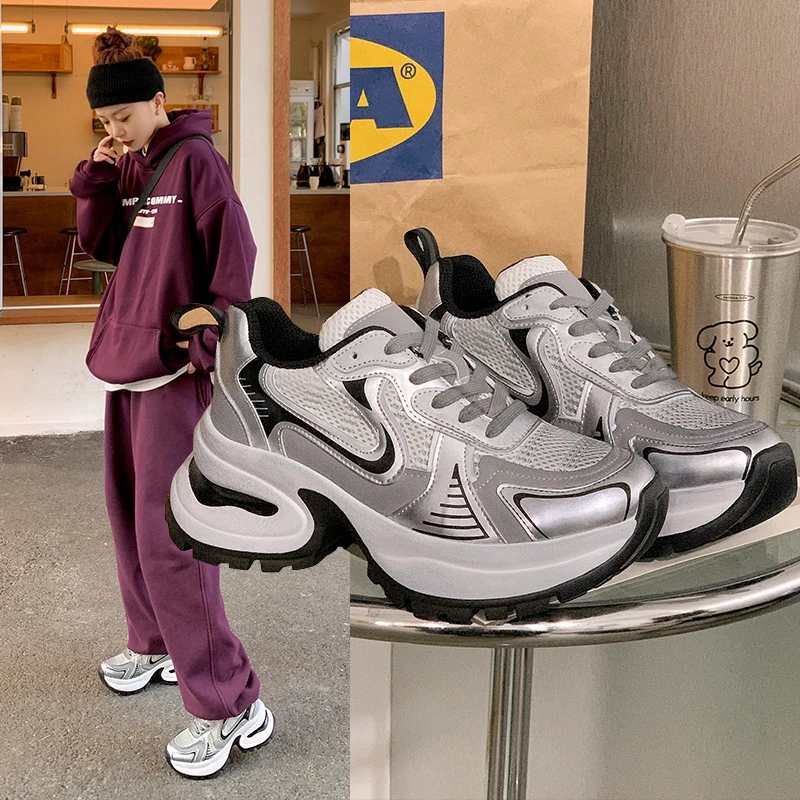 网面老爹鞋女明星同款增高拼色厚底休闲运动鞋新款百搭舒适鞋透气