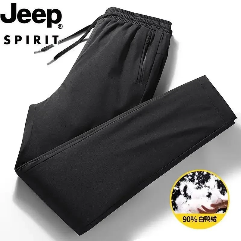 JEEP吉普男士防风裤正品爸爸秋冬季外穿加厚保暖裤子棉裤羽绒裤男