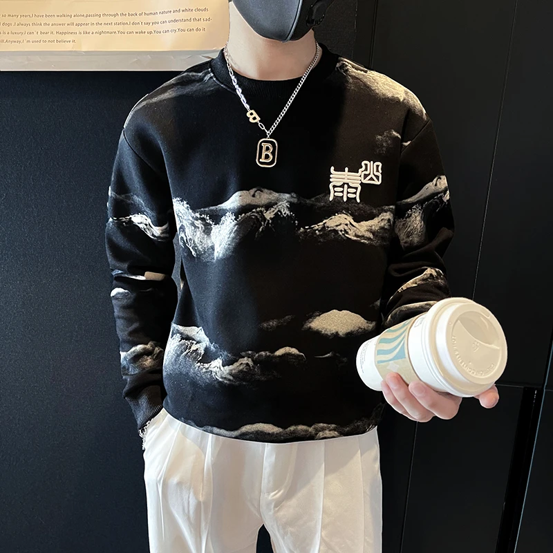 男士高端卫衣潮牌高级感痞帅网红长袖外套春秋款个性印花刺绣衣服