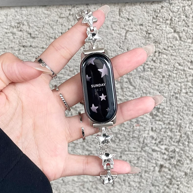 机智兽适用小米手环9表带时尚小米8金属腕带女款星星表链手表手链