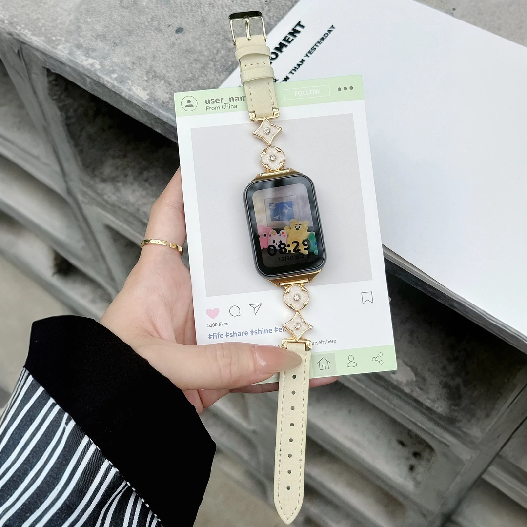 机智兽适用小米手环9Pro表带四叶草手表8pro皮拼金属手环时尚腕带