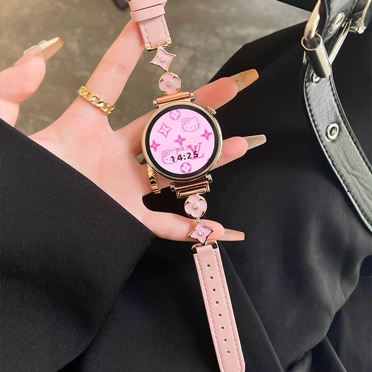 机智兽适用华为gt5手表watchgt4皮表带watch4pro皮四叶草秋冬腕带