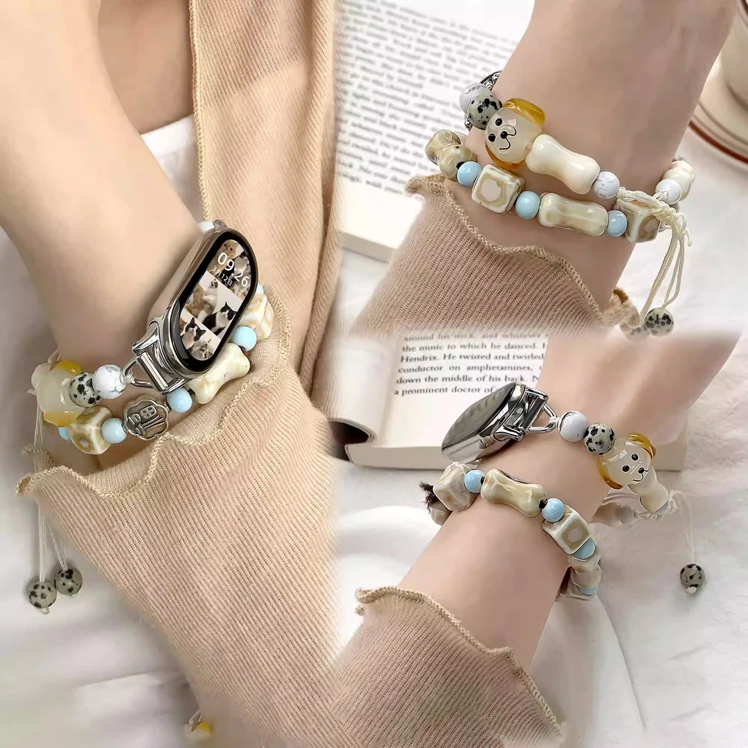 机智兽适用小米手环9表带哈基米串珠新中式表链手环8小猫伸缩手链