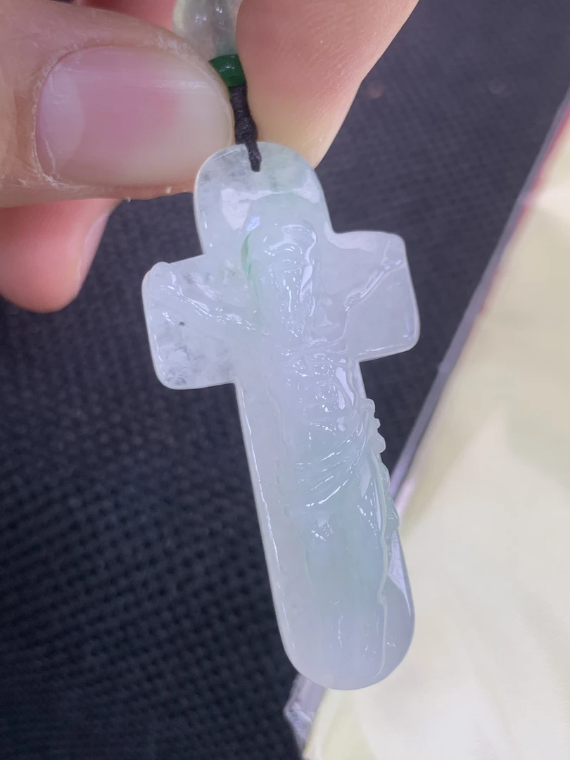 天然缅甸A货翡翠冰透十字架