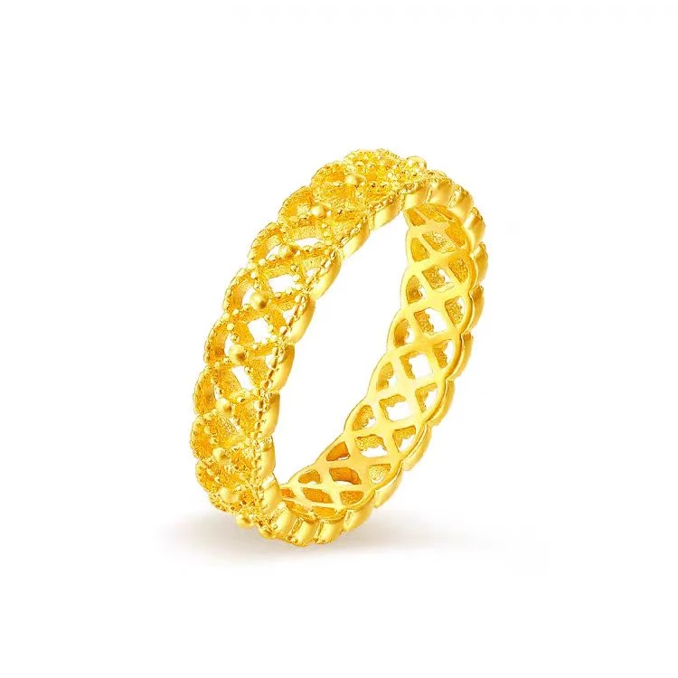 爱恒信【圣诞佳礼】推荐999足金戒指环戒蕾丝黄金女士轻奢女