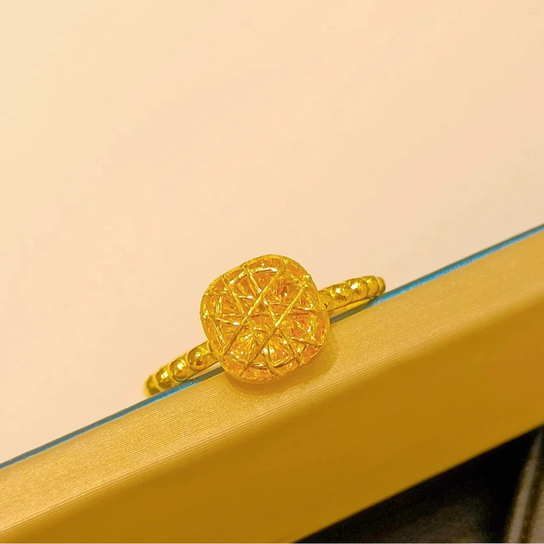 爱恒信【圣诞佳礼】足金999黄金戒指实心小方糖戒拉丝活口实