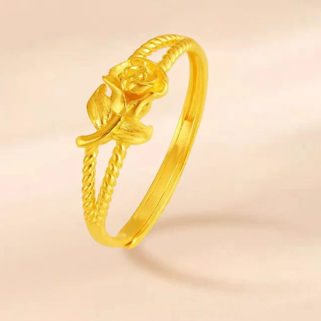 爱恒信999足金玫瑰花戒指黄金活口节日送礼实心精致