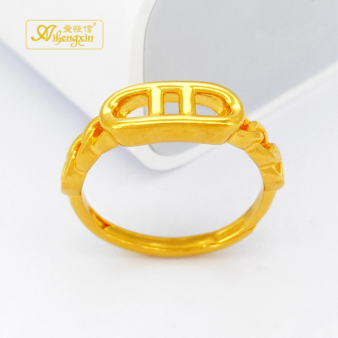 爱恒信国庆黄金足金999精美时尚可调链条猪鼻子戒指简约女0个性..