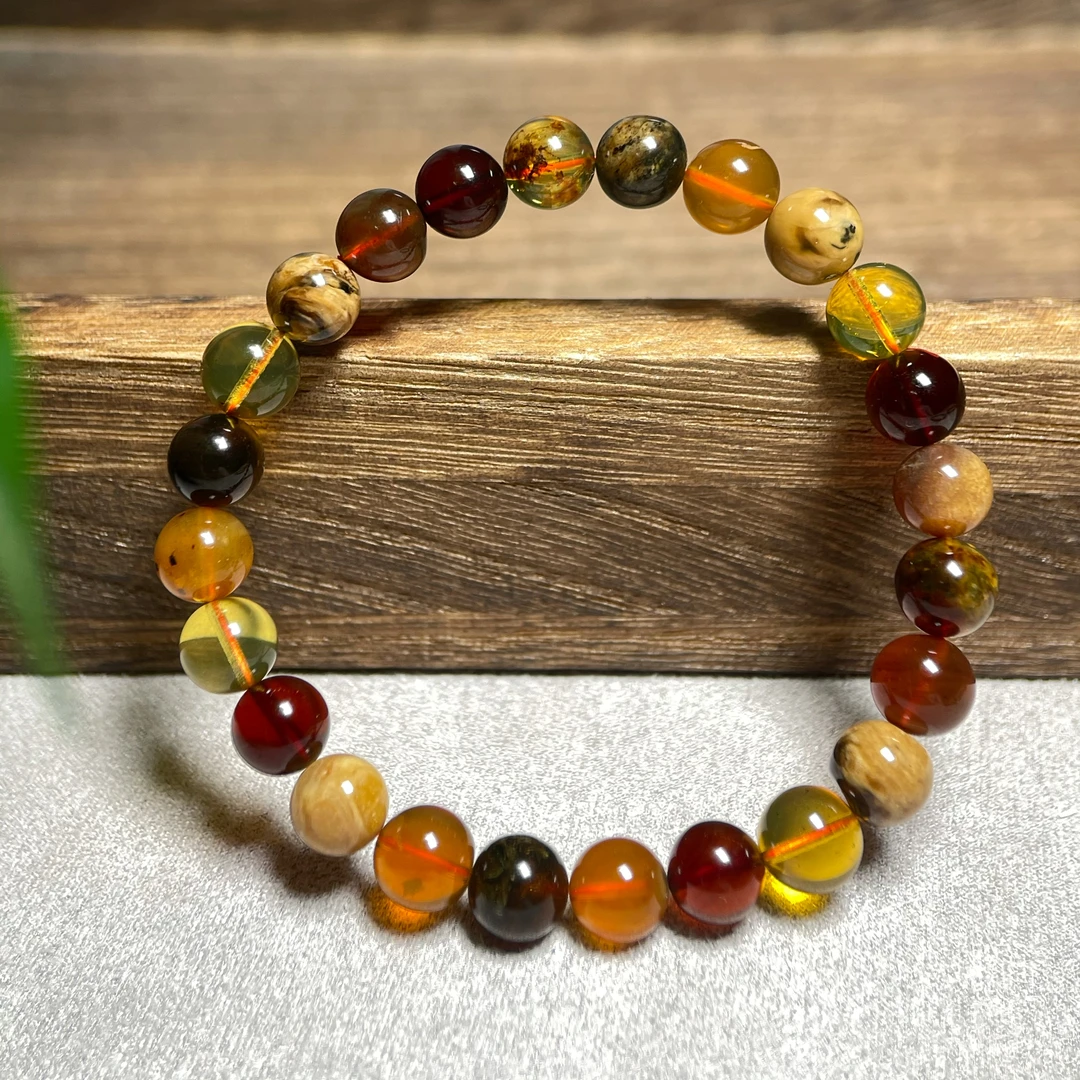 天然原矿缅甸琥珀圆珠多宝素圈手串简约款