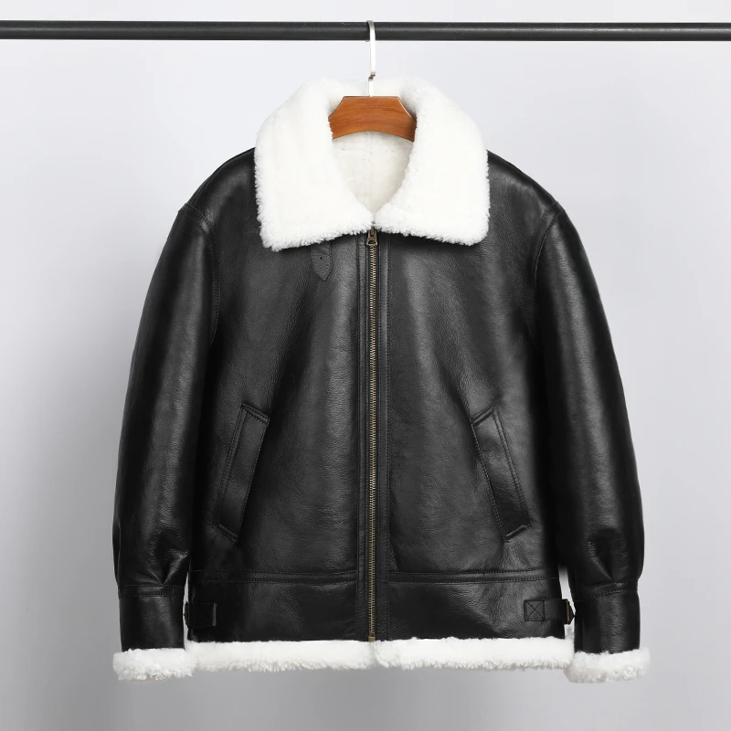 原生态羊皮毛一体秋冬季真皮翻领男款保暖外套