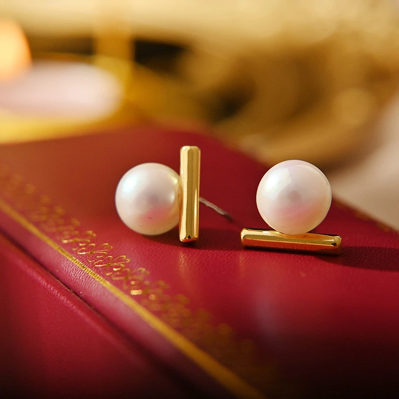 黄铜仿珍珠耳饰 秋季新款耳钉设计感不规则几何半圆小众简约冷淡